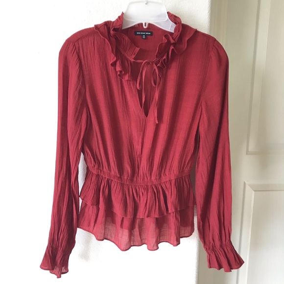 Who What Wear Red Ruffle Tiered Tie Top Size XS Womens - Picture 1 of 9